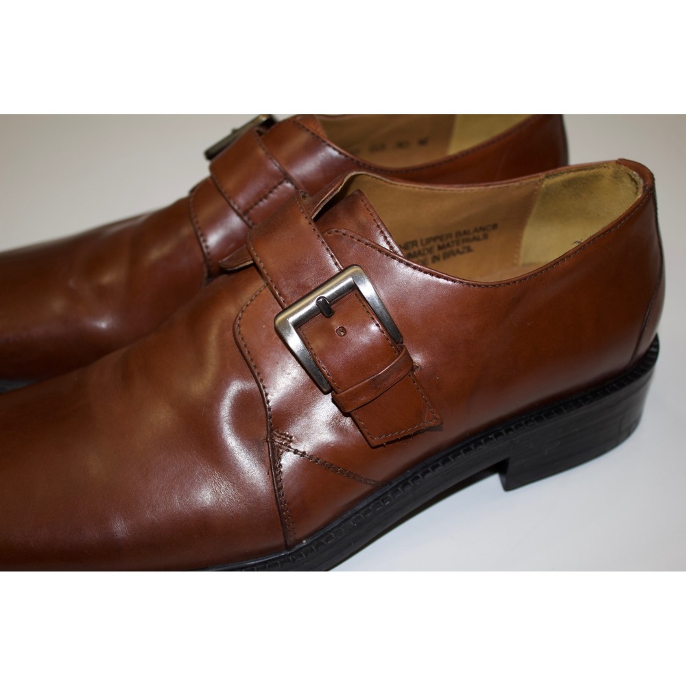 Stacy Adams Loafers Monk Strap Mens 10M Brown Square Toe Leather Buckle Shoes - Picture 3 of 14